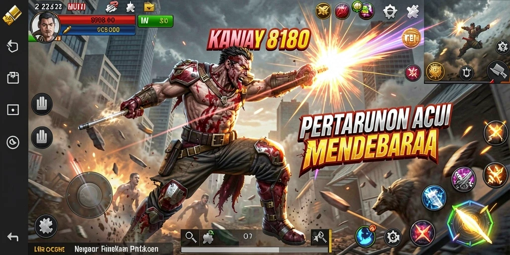 Tangkapan layar utama menampilkan aksi intens dalam game.