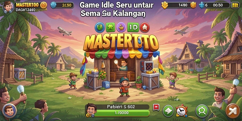 Screenshot gameplay MASTERTOTO menunjukkan aktivitas Idle yang seru dan menenangkan.