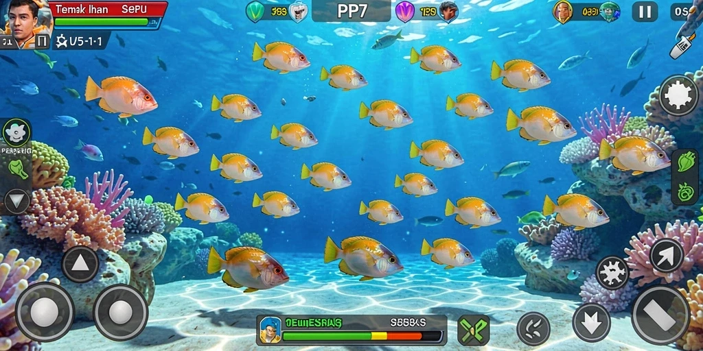 Tangkapan layar gameplay PP7 yang penuh aksi Tembak Ikan.