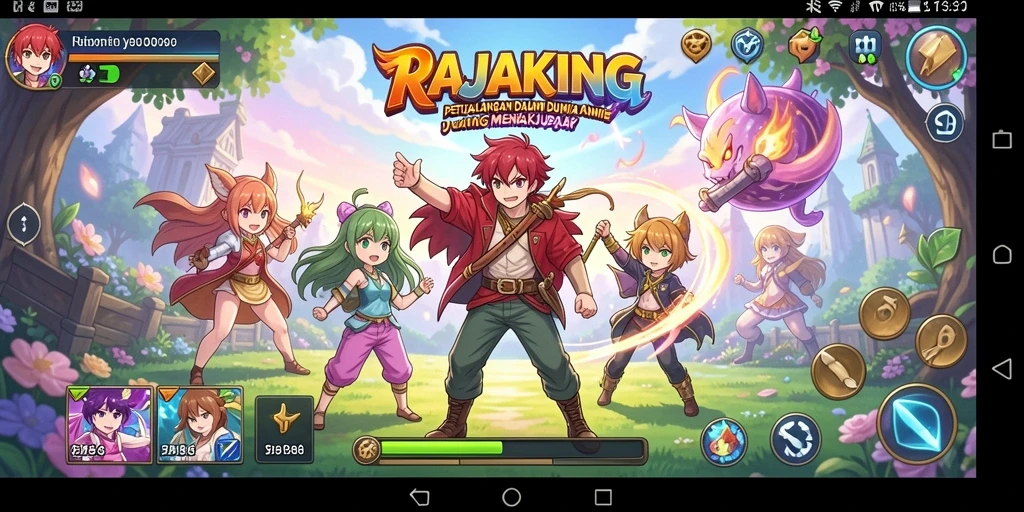 Tampilan hidup dari gameplay seru di RAJAKING dengan karakter anime.