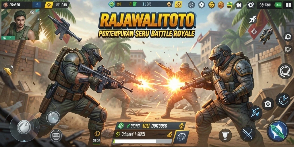 Screenshot gameplay <strong>RAJAWALITOTO</strong> menampilkan aksi menegangkan di medan perang Battle Royale.