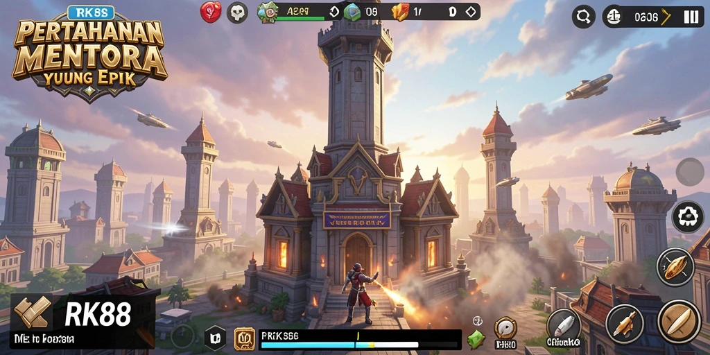 Tampilan gameplay RK88 yang menegangkan dalam suasana Tower Defense.